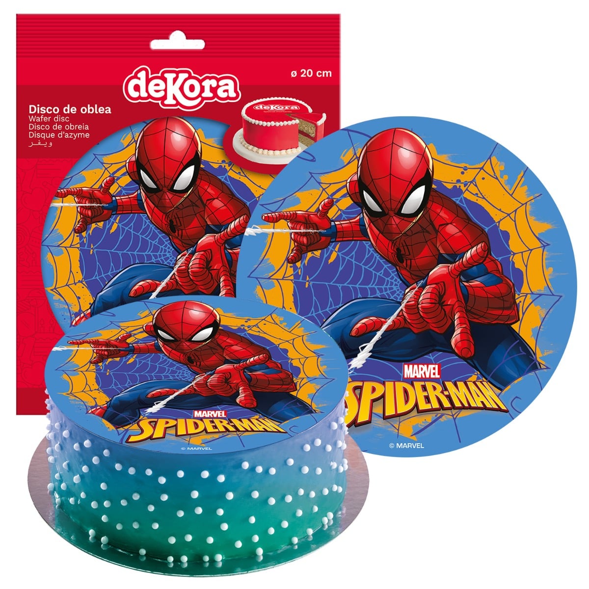 Disque Comestible 20cm - Spiderman Toile Bleu
