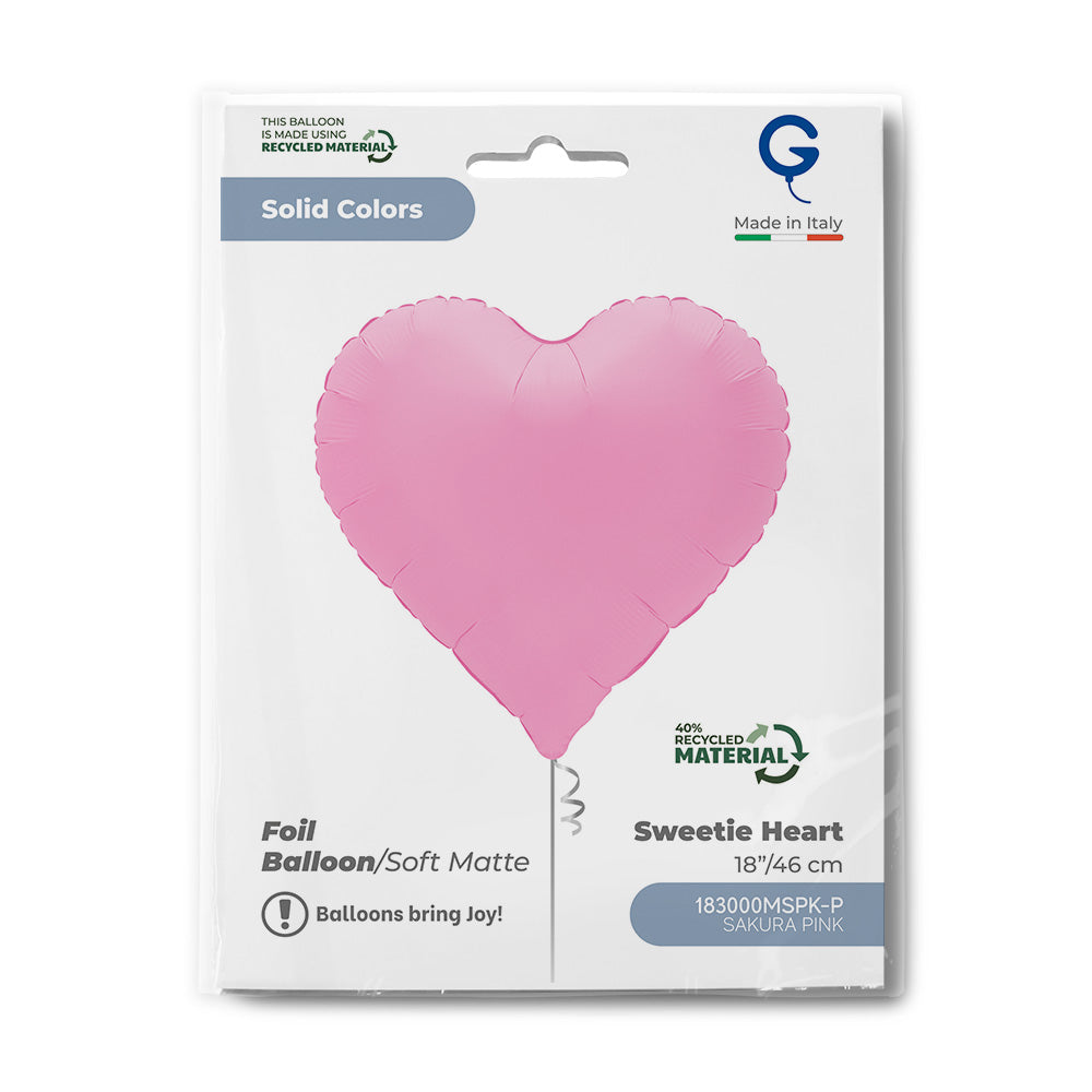 Ballon Coeur Alu mat Rose Sakura - 46cm