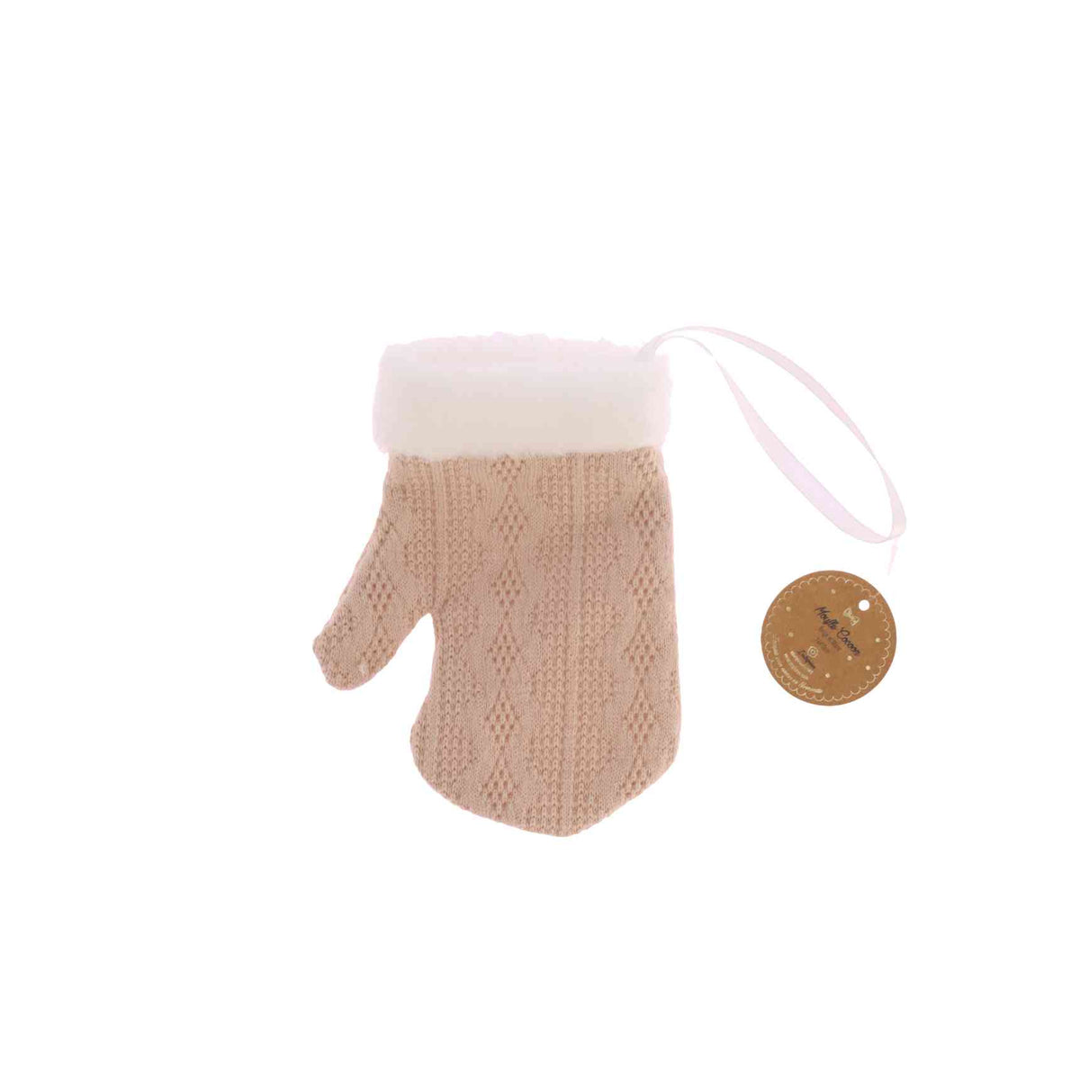 Moufle en maille et fausse fourrure - Beige et Blanc (14x10cm)