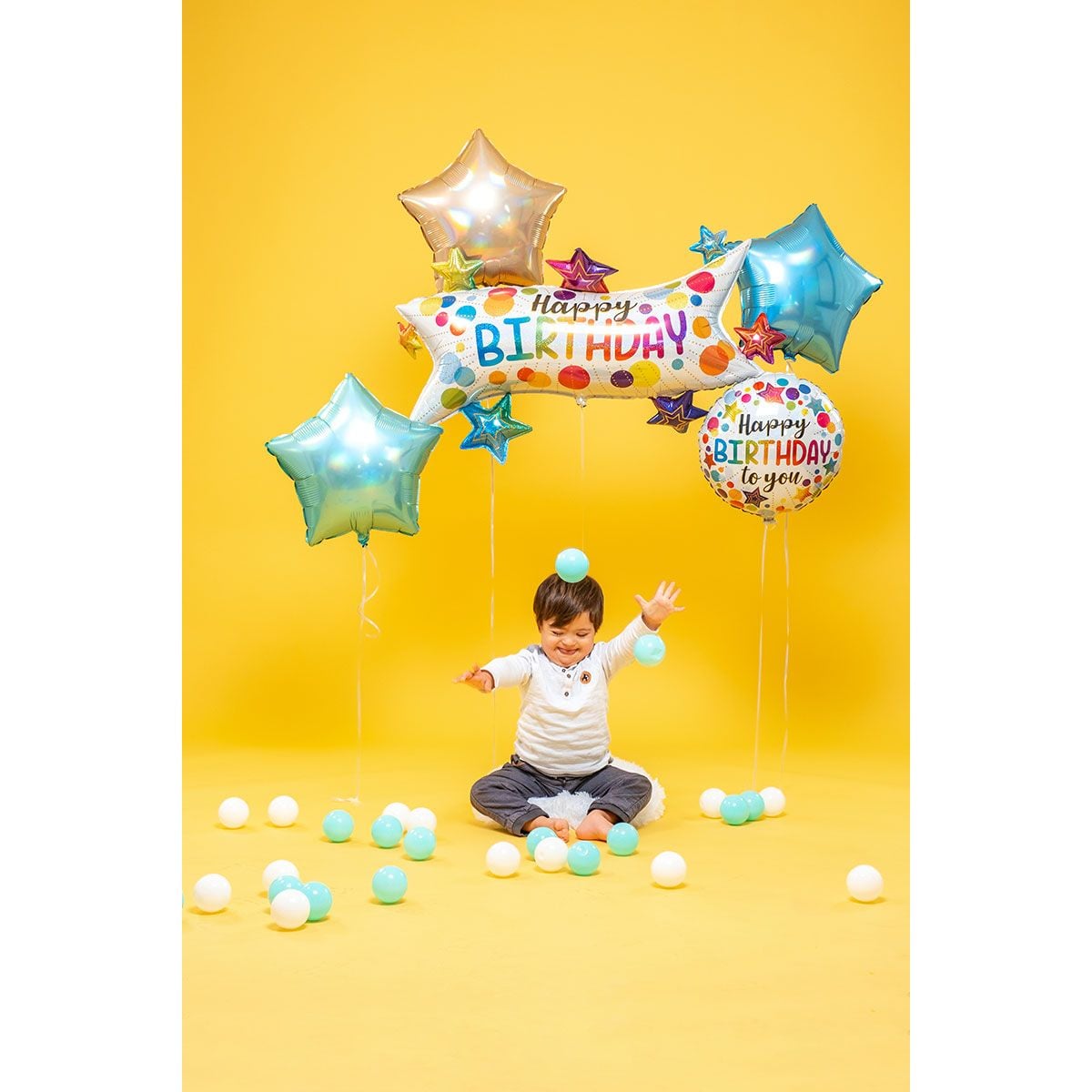 Ballon Alu - Bannière blanche et étoiles (94cm)