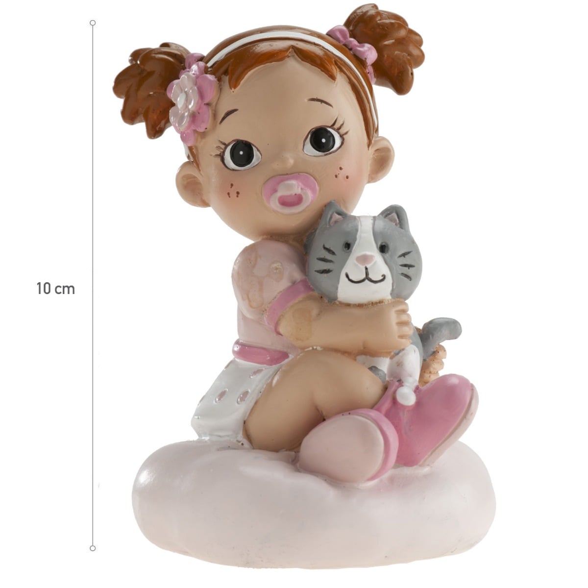 Figurine Baptême - Fille et son chat (10cm)