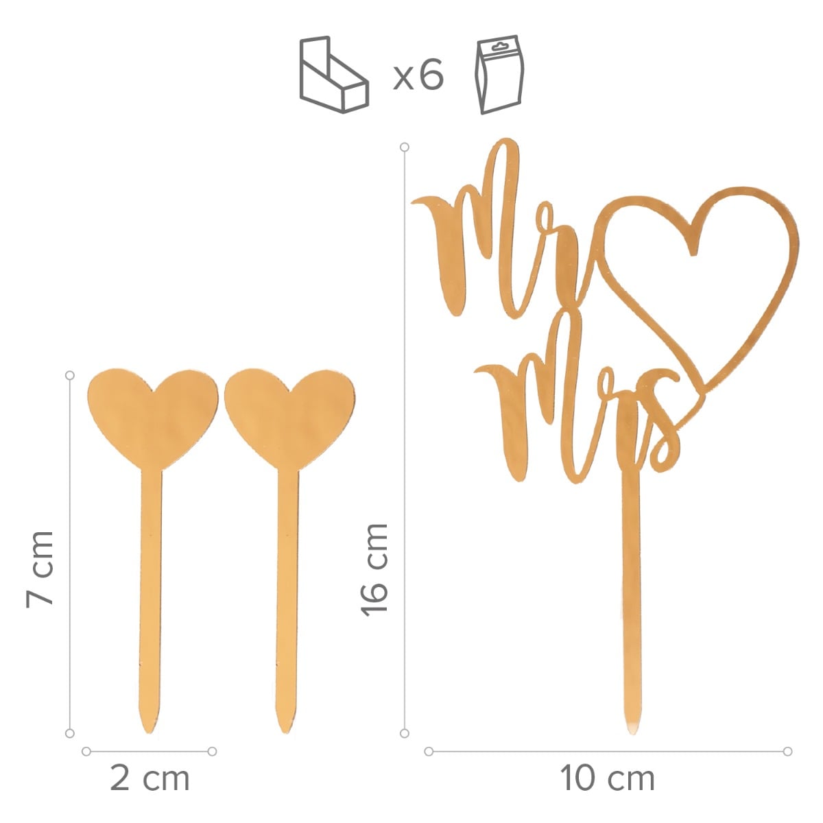 Figurine Mr&Mrs et Coeurs dorés