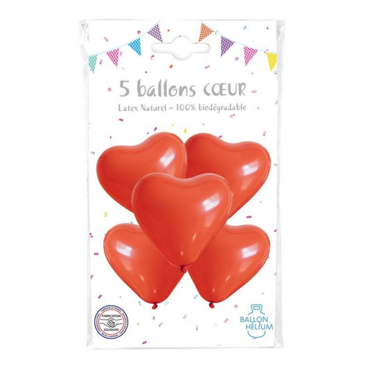 Ballons en coeur - Rouge (5pcs)