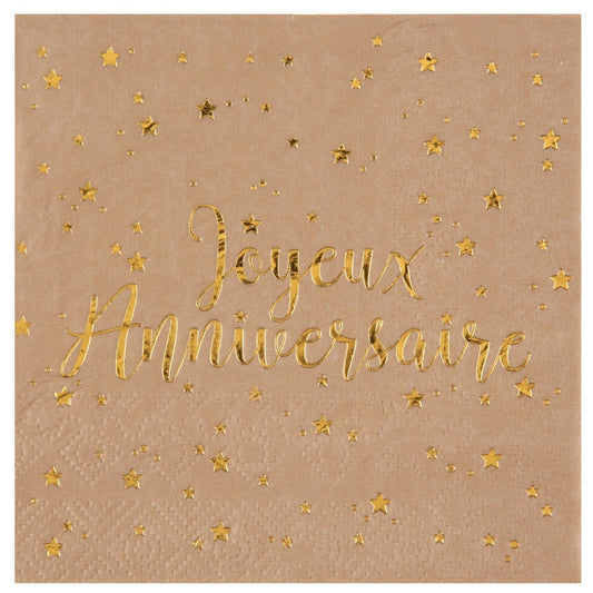 Serviettes Apéro "Joyeux Anniversaire" Kraft (20 pcs)
