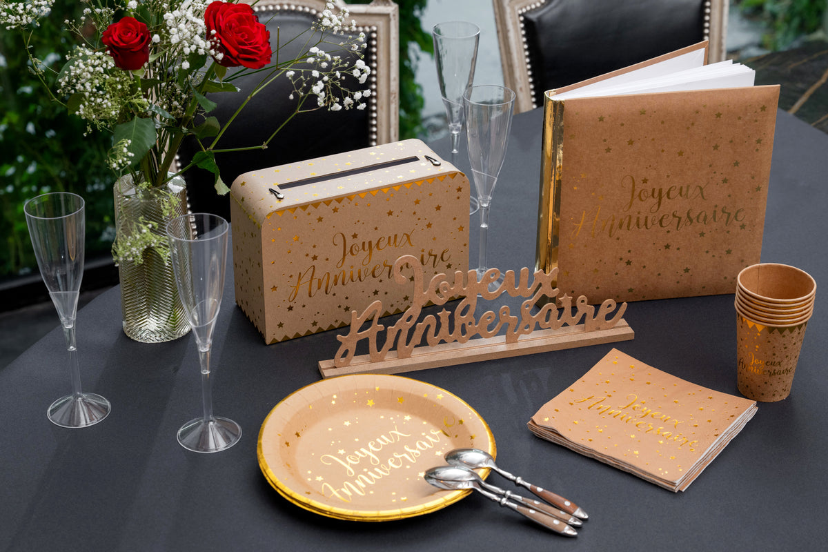 "Joyeux Anniversaire" plates Kraft (10 pcs)