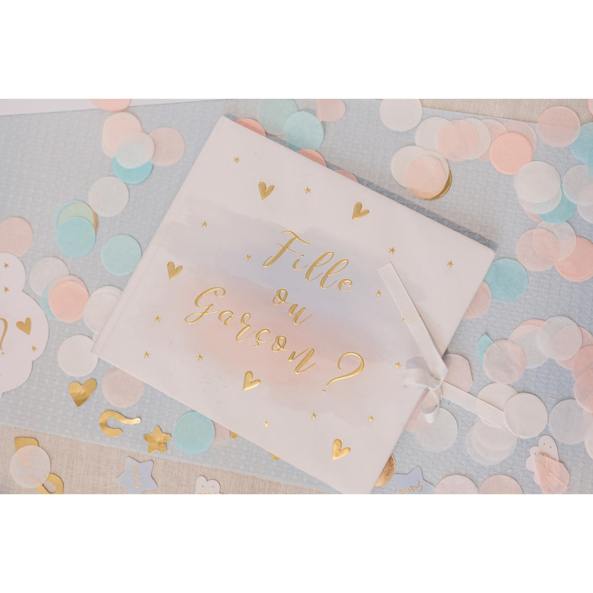 Confettis papier Ciel, Blanc et Or (2,5cm)