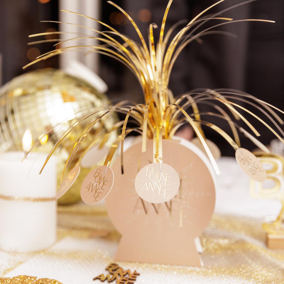 Centre de table "Bonne Année" Bubbles Party - Marron glacé et Or
