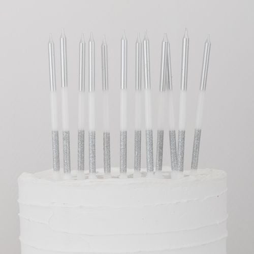 12 Bougies Argent et Paillettes - 12,5cm