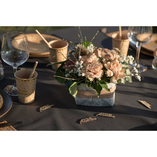 Déco à parsemer en bois - Joyeux Anniversaire Doré
