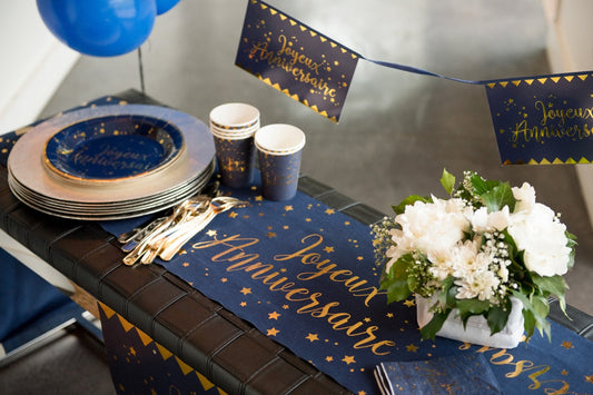 Chemin de table "Joyeux Anniversaire" Bleu (3m)