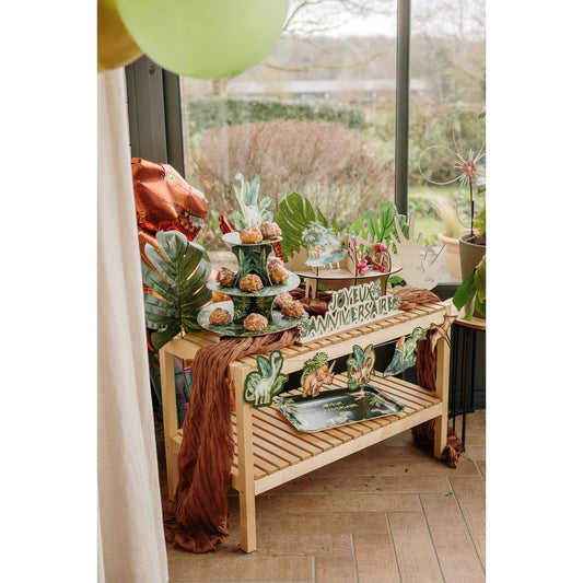 Présentoir à gâteaux Dinosaures 3 étages en carton vert (44 cm)