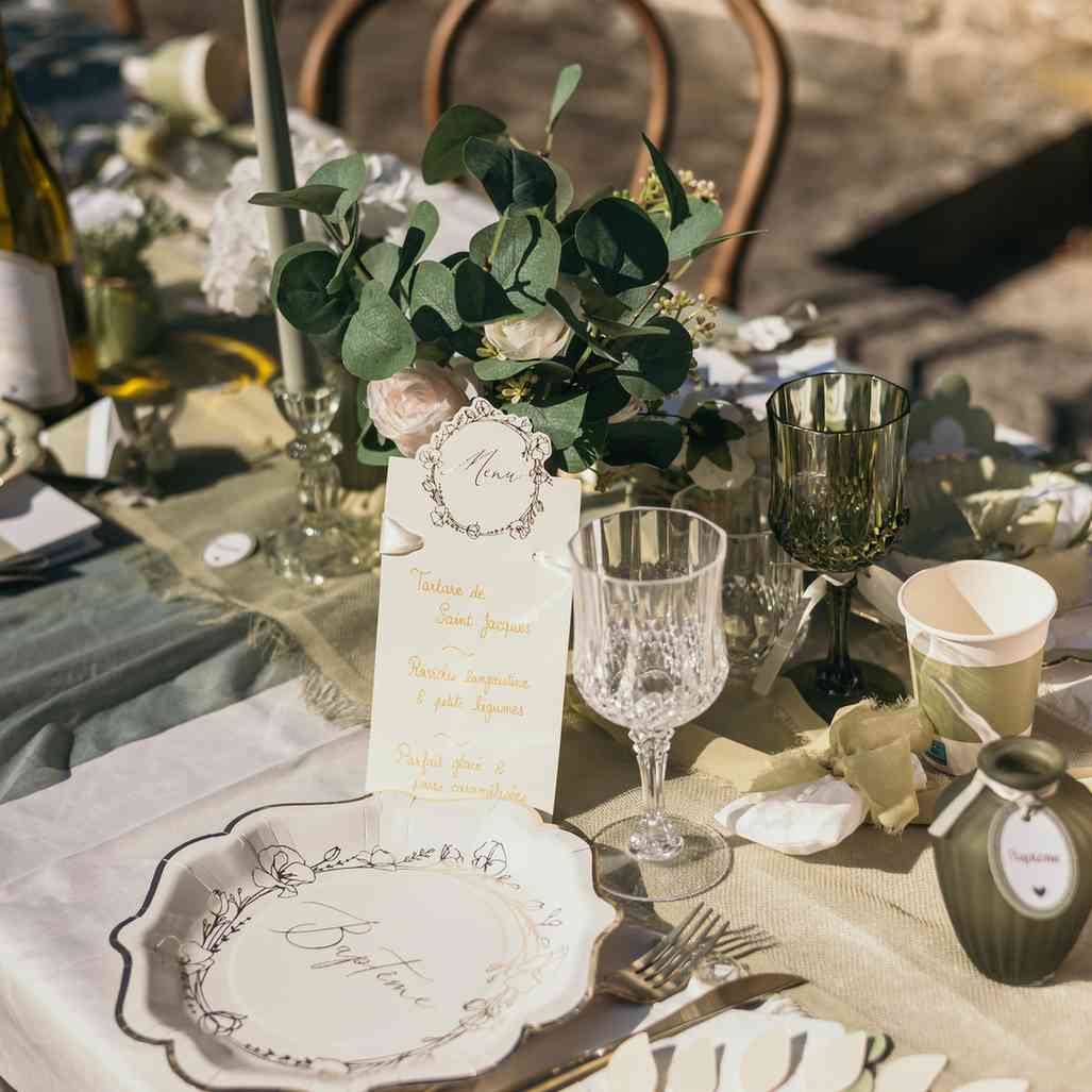 Assiettes Baptême - Feuilles dorées