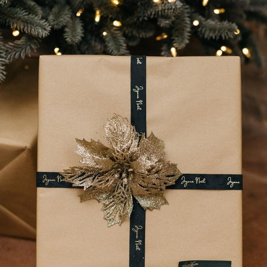 Ruban "Joyeux Noël" Velours Vert et Or (1,8cm x 3m)