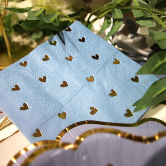 Serviettes cocktail - Coeurs Bleu Or