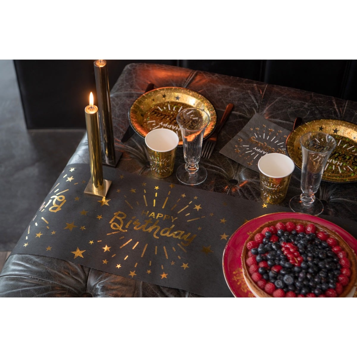 Chemin de table - Happy Birthday - Noir (5m)