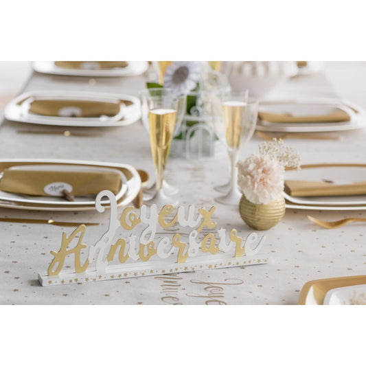 Centre de table Joyeux Anniversaire - Blanc or