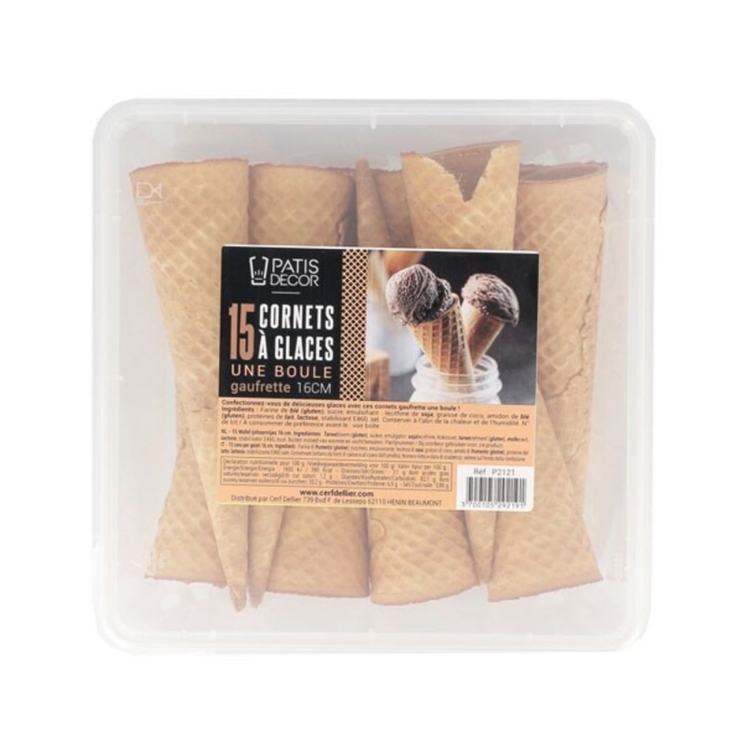 Cornets à glace gaufrette 1 boule (15pcs)