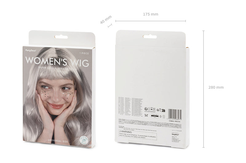 Perruque cheveux longs argentée