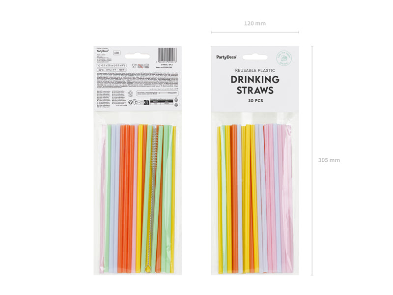Pailles en plastique assorties (20 cm, 30 pièces)