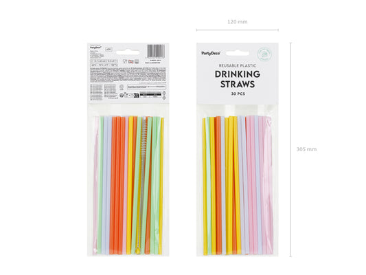 Pailles en plastique assorties (20 cm, 30 pièces)