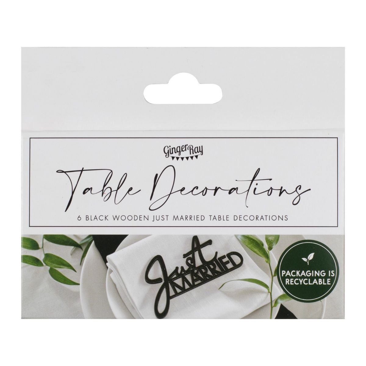 Déco de table en bois noir - Just Married