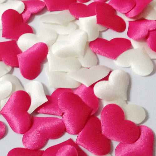 Confettis Coeurs en tissu - Fuchsia (50 pièces)