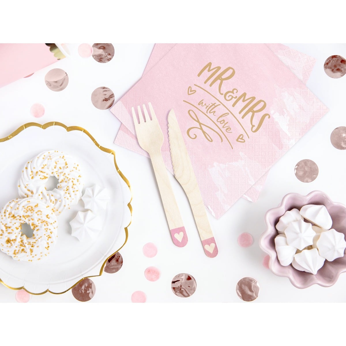 Couverts en bois - Coeur Rose (18pcs)