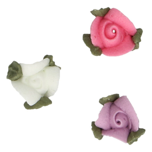 Décorations en sucre - Roses et feuilles - Rose (16pcs)