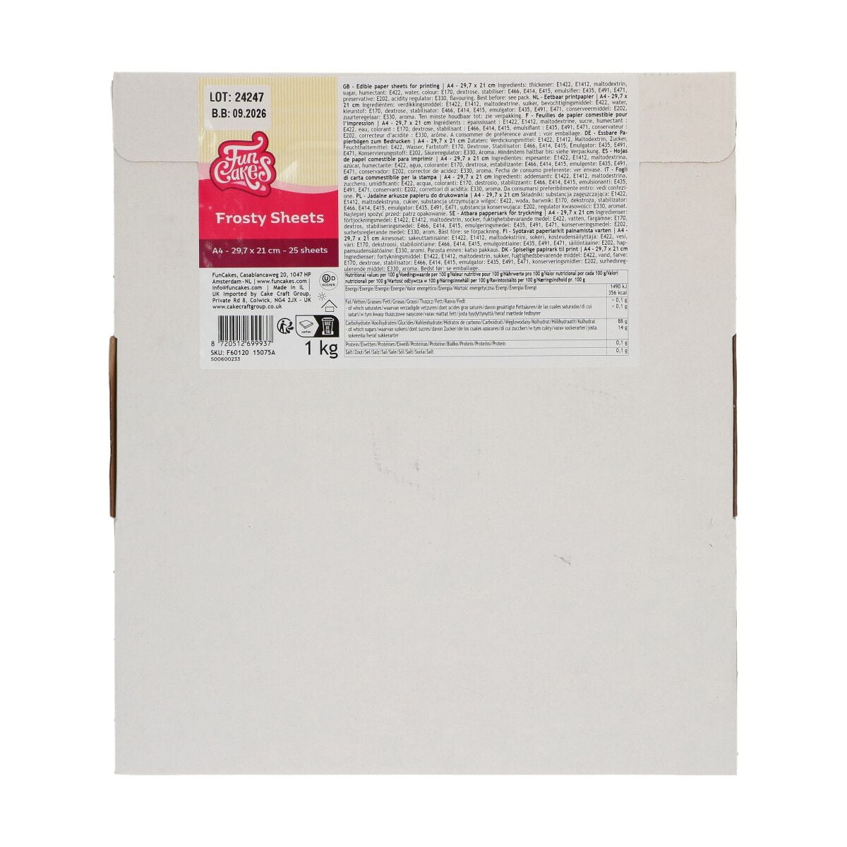 Feuilles comestible Frosty pour imprimante alimentaire (25pcs)