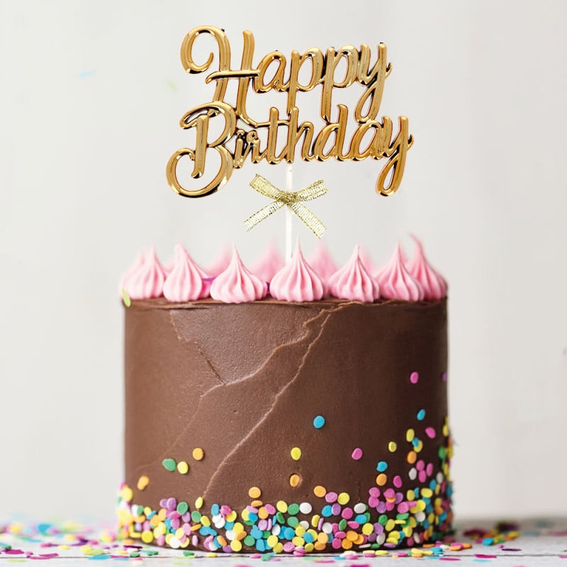 Cake topper à piquer doré "Happy birthday"