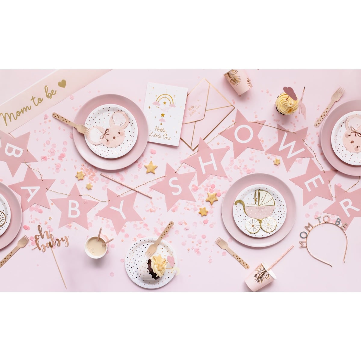 Guirlande - Baby Shower Etoiles roses