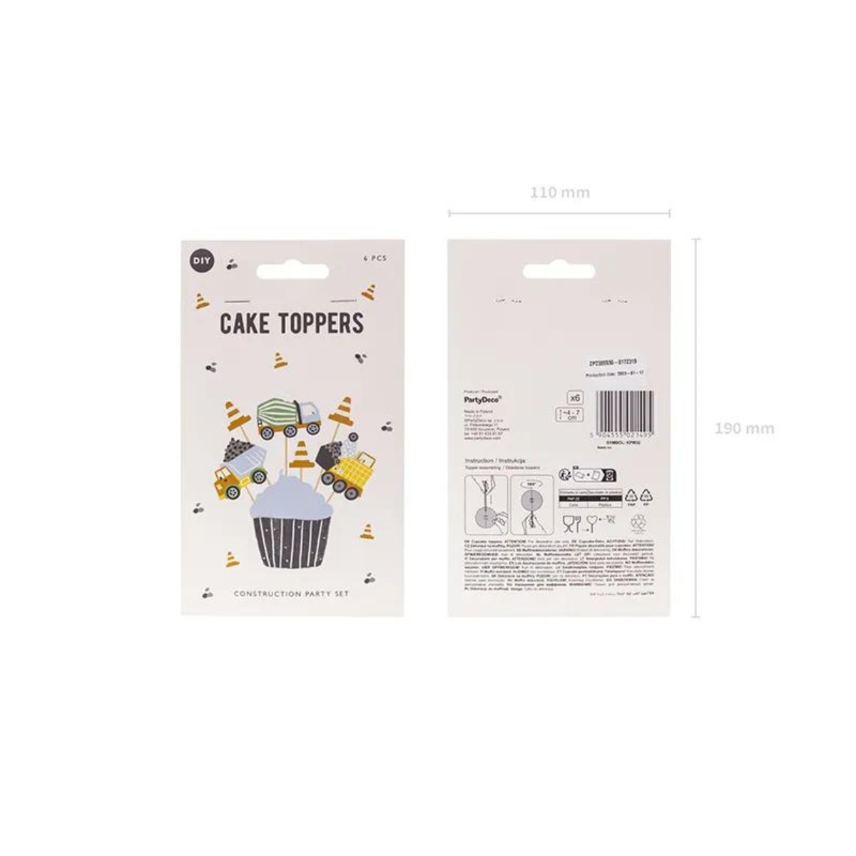 Cupcake Topper - Véhicule de chantier (6pcs)