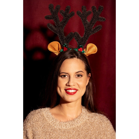 Serre-tête bois de renne avec oreilles et houx