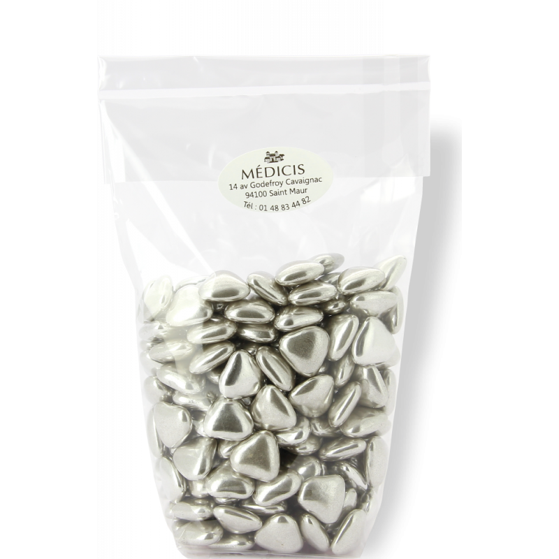 Dragées Chocolat Mini-coeurs Argent (250g)