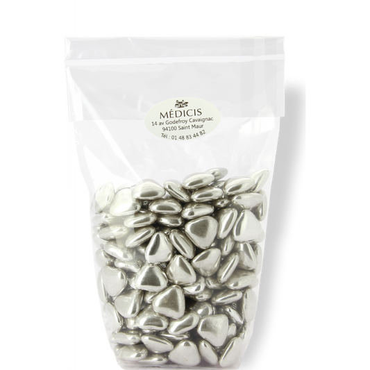 Dragées Chocolat Mini-coeurs Argent (250g)