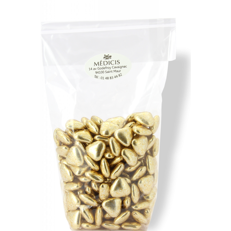 Dragées Chocolat Mini-coeurs Or (250g)