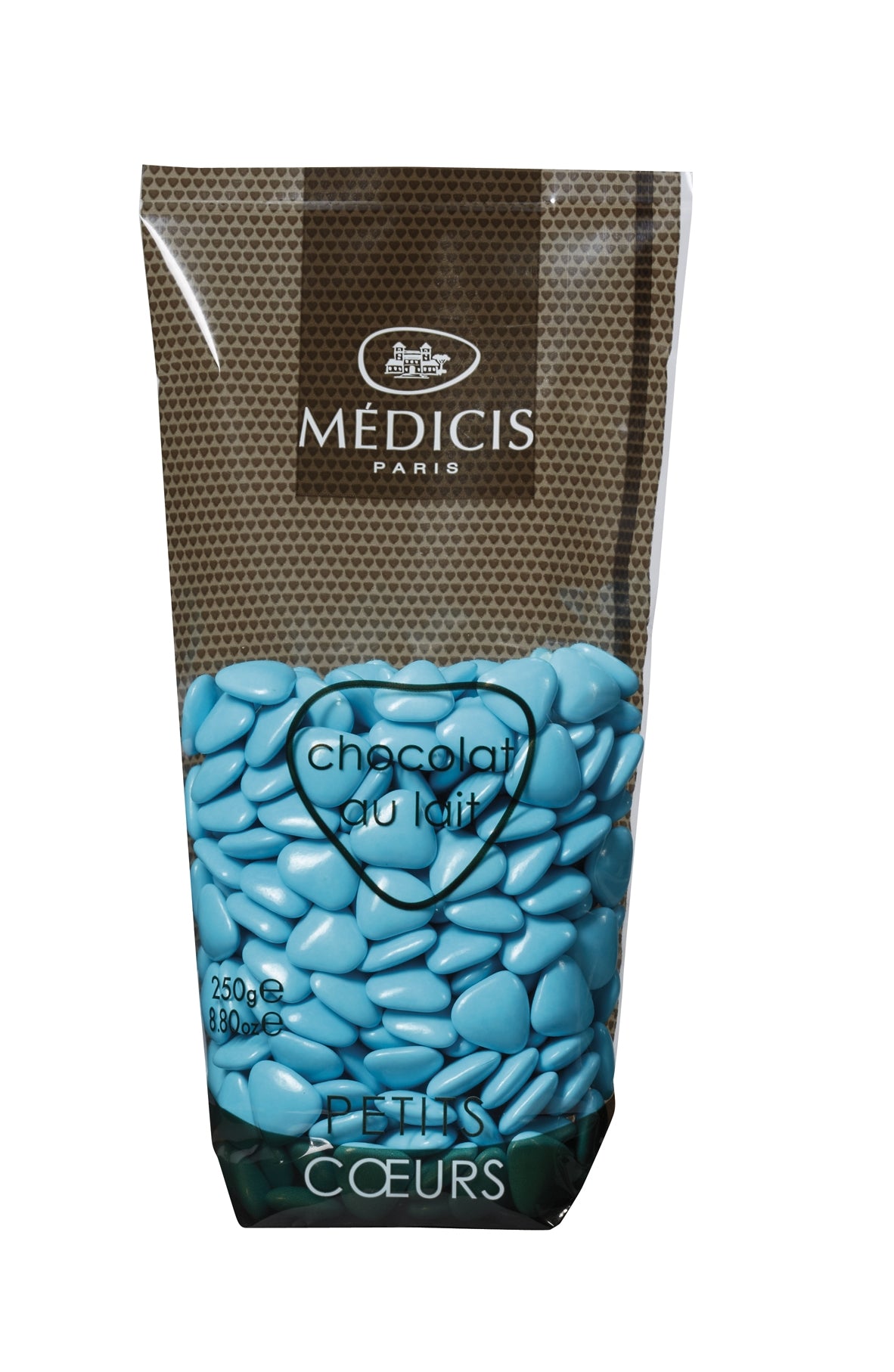 Dragées Chocolat Mini-coeurs Turquoise (250g)