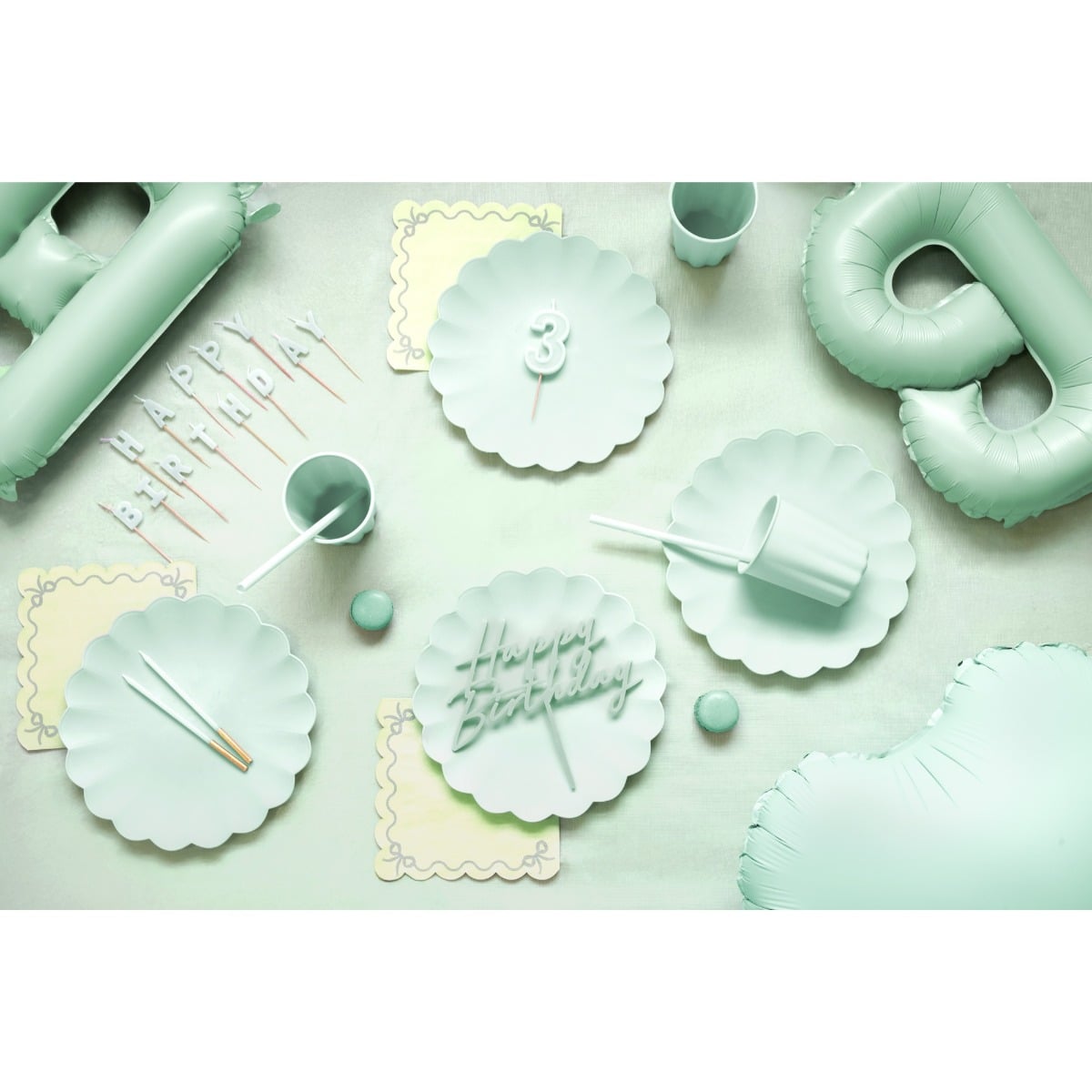 Bougies d'anniversaire - Dorées et Vert clair