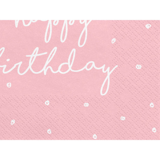 Serviettes Happy Birthday Rose à pois (20pcs)