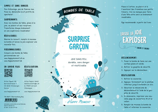 Bombe de table réutilisable - Surprise Garçon (FR)