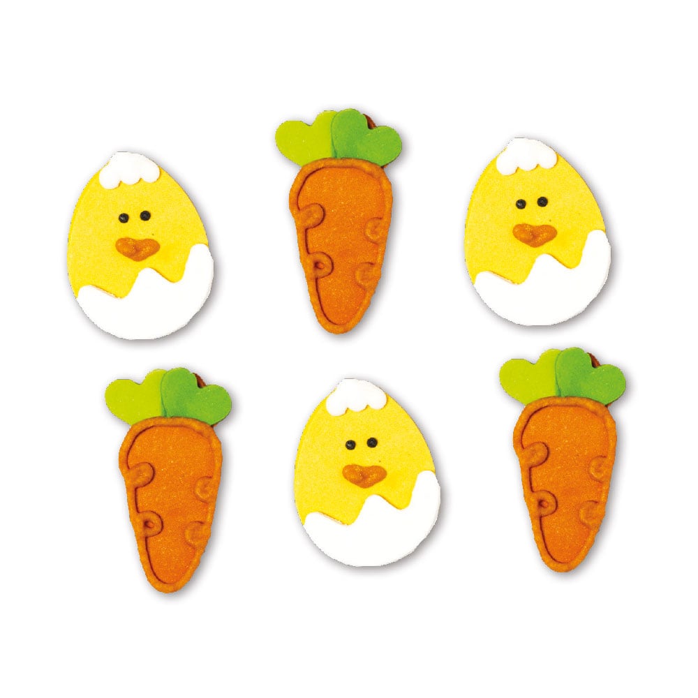 Décorations en sucre - Poussins Carottes
