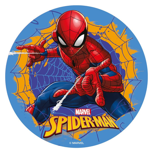Disque Comestible 20cm - Spiderman Toile Bleu