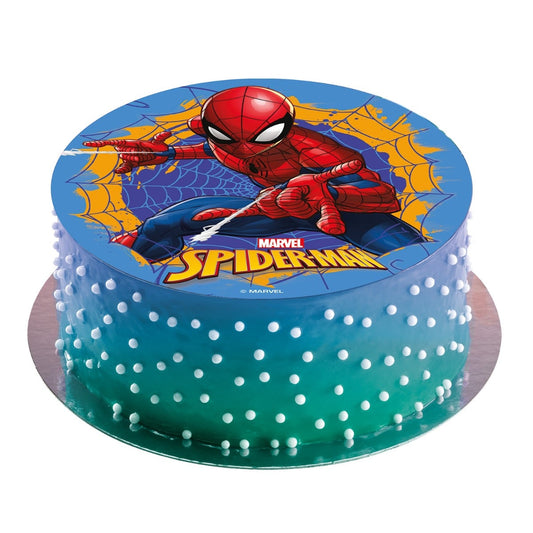 Disque Comestible 20cm - Spiderman Toile Bleu