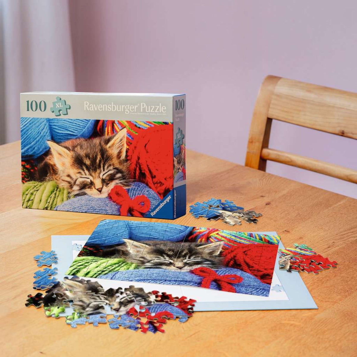 100-teiliges Puzzle - Kätzchen in der Wolle