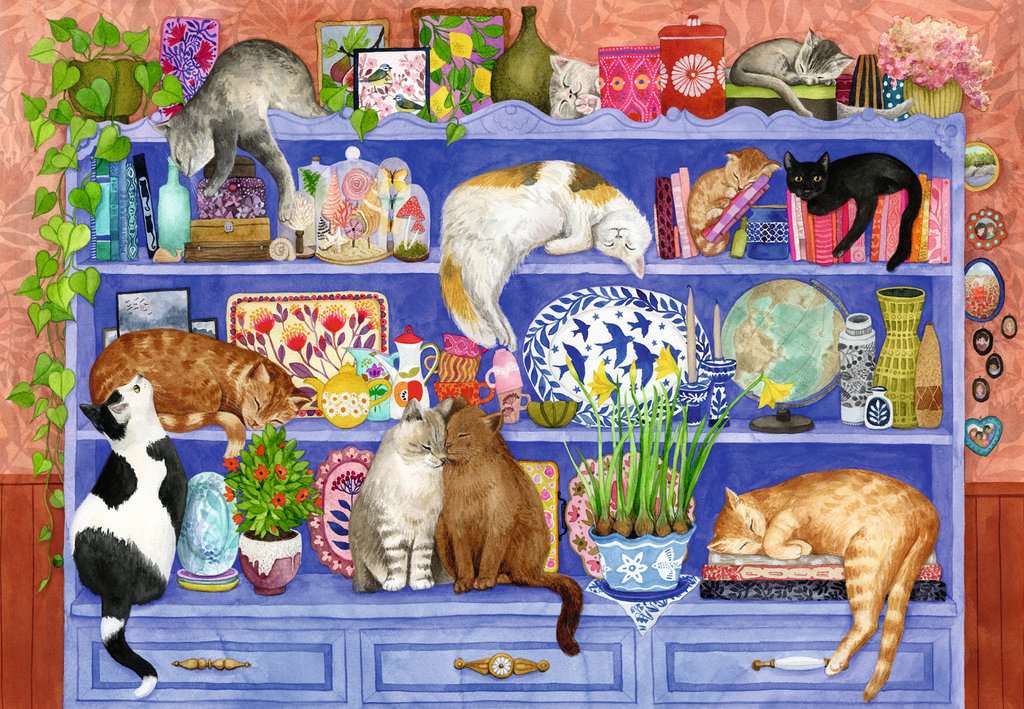 Puzzle 200 pièces - Chats sur l'étagère