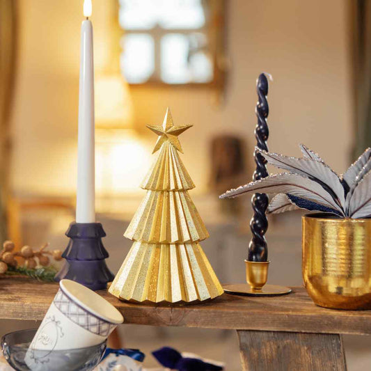 Sapin avec étoile en résine - Paillettes Or (21,5cm)