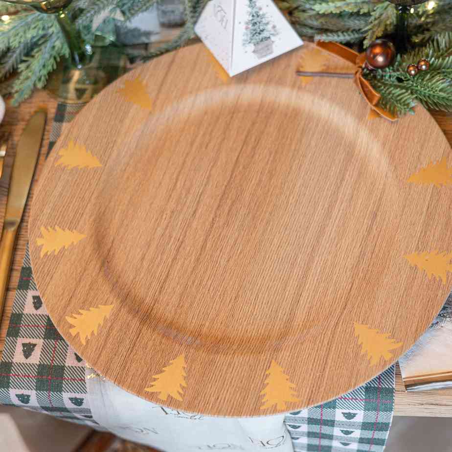 Sous-assiette réutilisable Sapin Effet bois et Or (33cm)