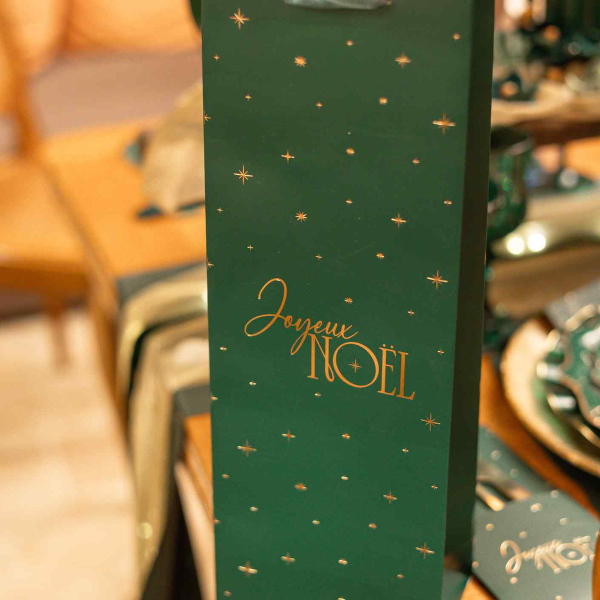 Sac pour bouteille "Joyeux Noël" - Vert et Or