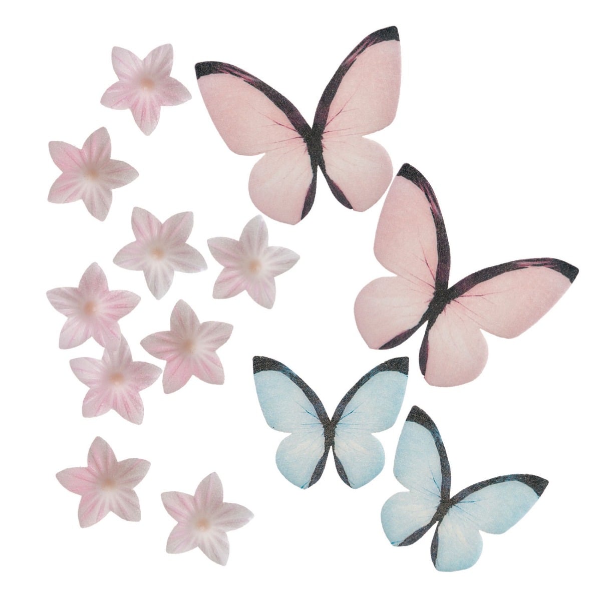Décorations en azyme - Papillons et fleurs Rose
