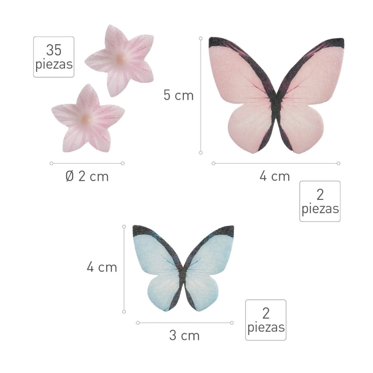 Décorations en azyme - Papillons et fleurs Rose